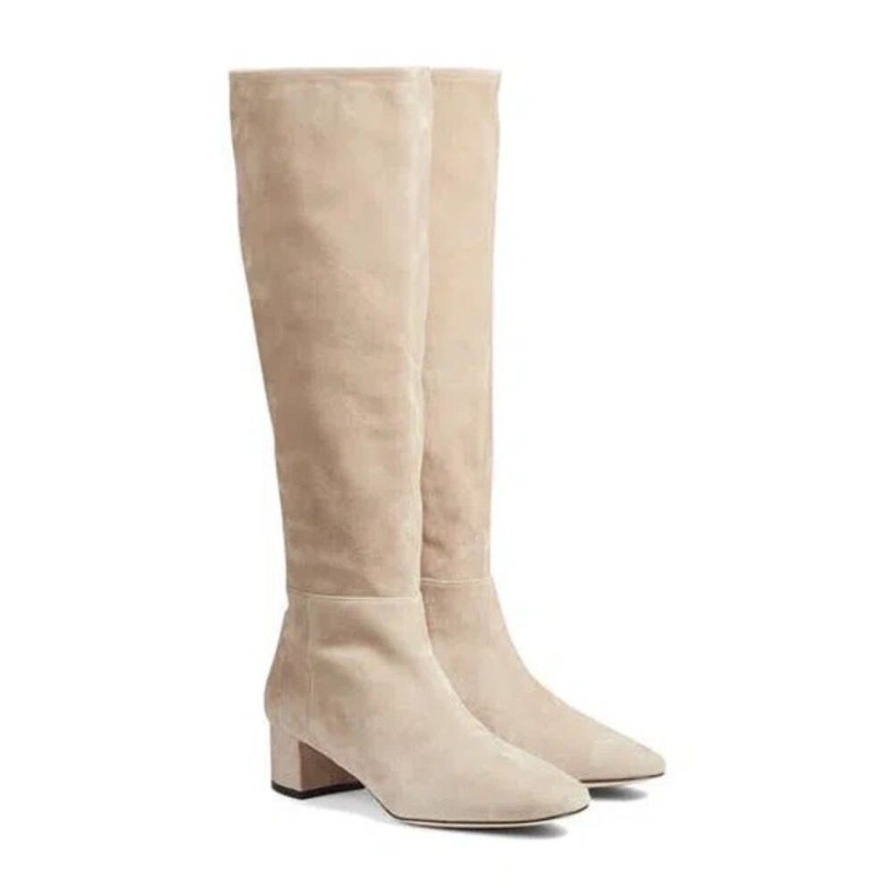 NWOB DAMAGED LK Bennett Karen Suede Knee High Block Heel Boots in Taupe 39 (8.5)